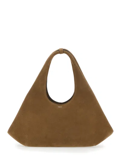 Coperni Women Brown Shoulder Bag With Top Handle And Logo Lettering On The Front In Suede Woman