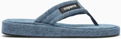 Coperni Logo-appliqué Denim Flip-flops In Blue