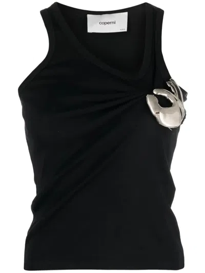 Coperni Sleeveless Top Metallic Pin Ribbed Texture In Black