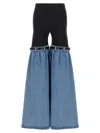Coperni Hybrid Denim & Jersey Flared Pants In Blue