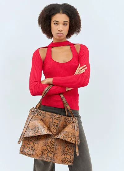 Coperni Women Snake Print Belt Cabas Bag In Brown