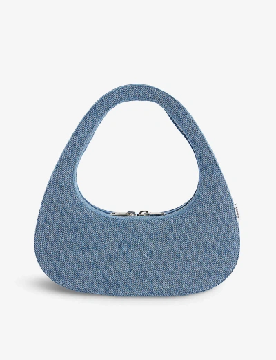 Coperni Women's Washed Blue Swipe Baguette Denim Shoulder Bag