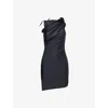 Coperni Black Asymmetric Sleeveless Mini Dress With Floral Detail And Cut-out On The Front In Tech Fabric St In Black