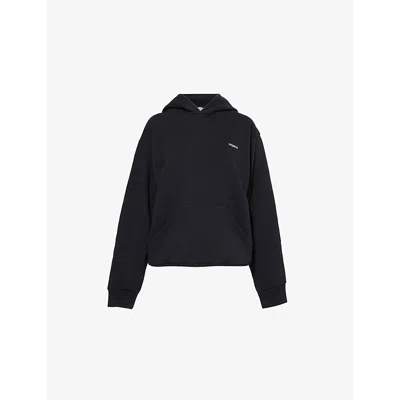 Coperni Womens Brand-print Kangaroo-pocket Cotton-blend Hoody Black