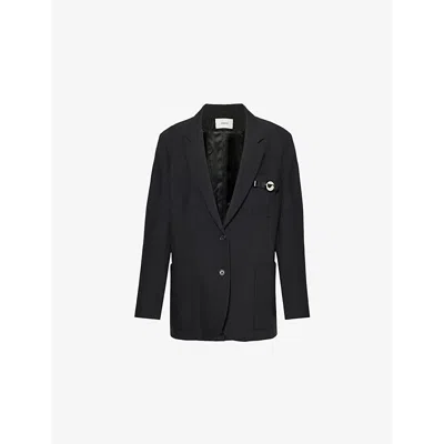 Coperni Womens Buckle Patch-pockets Relaxed-fit Woven Blazer Black