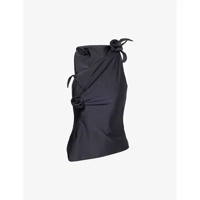 Coperni Womens Black Flower Sleeveless Stretch-woven Top Xs