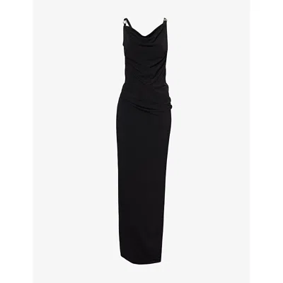 Coperni Womens Black Shoulder-straps Draped Stretch-woven Midi Dress