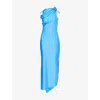 Coperni Womens Blue Sapphire Floral-embellished Asymmetric Stretch-jersey Maxi Dress In Blue Sapphire