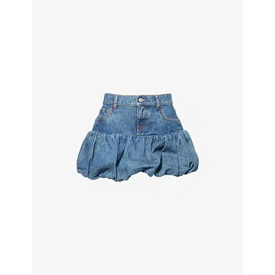 COPERNI WOMENS BLUE VINTAGE REGULAR-FIT BALLOON-HEM DENIM MINI SKIRT