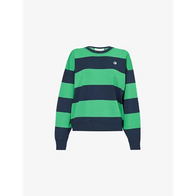 Coperni Womens Striped Brand-embroidery Knitted Jumper Green-blue