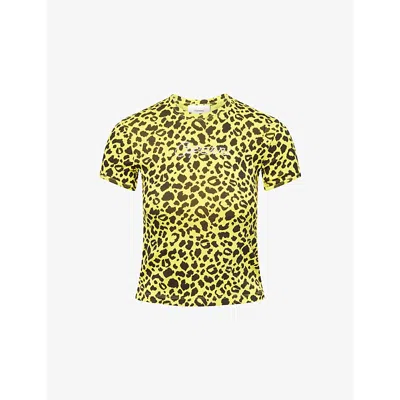 Coperni Womens Print Leopard Crystals Leopard-print Cotton-jersey T-shirt In Yellow