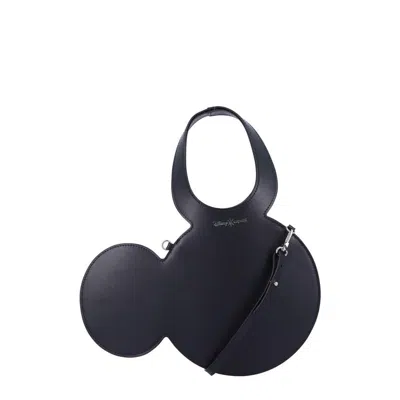 Coperni Mickey Black Handbag With Cut-out Handle And Logo Lettering On The Front In Leather