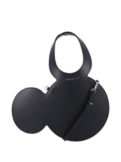 Coperni Mickey Black Handbag With Cut-out Handle And Logo Lettering On The Front In Leather