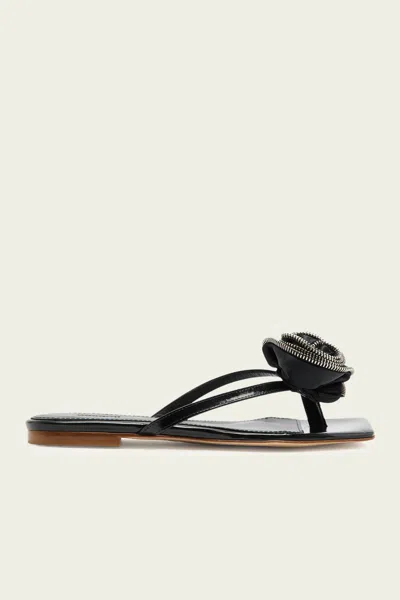 Coperni Zip Flower Slanted Flip-flop In Black In White