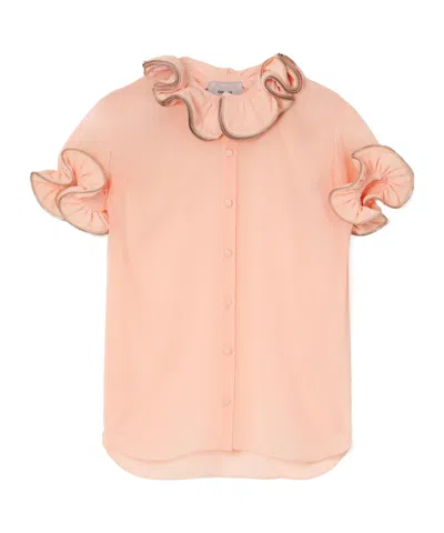 Coperni Zip-embellished Ruffled Chiffon Blouse In Pattern