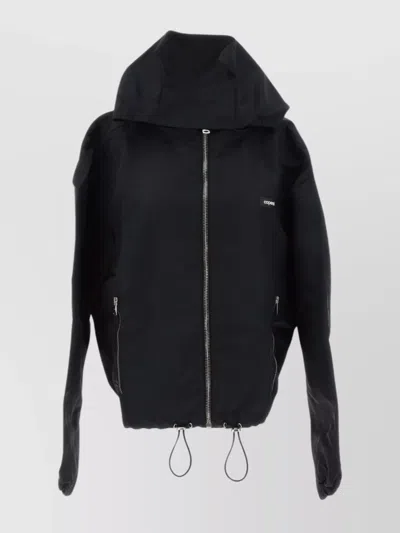 Coperni Zipped Hooded Jacket Drawstring Hem In Black