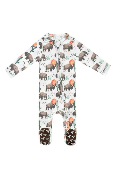 Copper Pearl Babies'  Bison Print Zip Footie In White