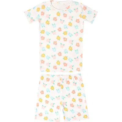 Copper Pearl Babies'  Daisy Fitted Two-piece Short Pajamas In Light/pastel Blue