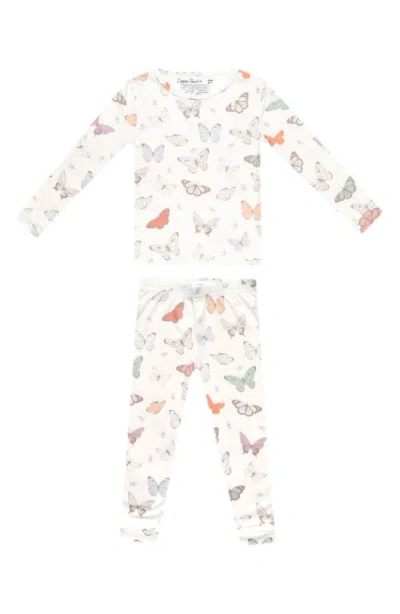 Copper Pearl Babies'  Luna Butterfly Print Fitted Two-piece Pajamas In Light Beige