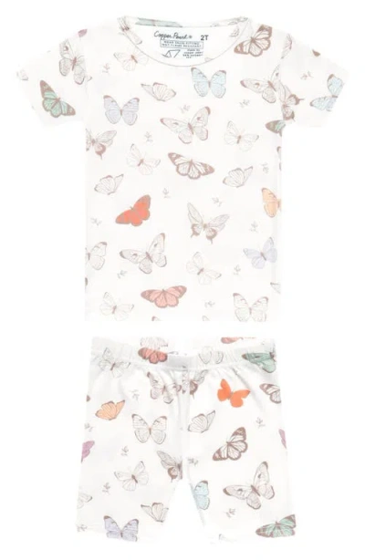 Copper Pearl Babies'  Luna Butterfly Print Fitted Two-piece Short Pajamas In Light Beige