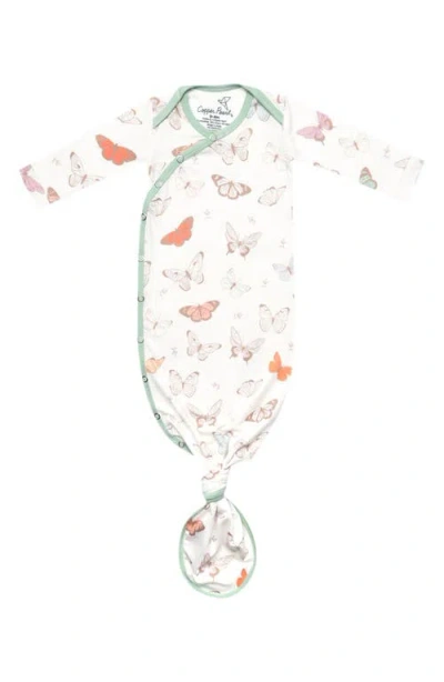 Copper Pearl Babies'  Luna Butterfly Print Newborn Knotted Gown In Light Beige