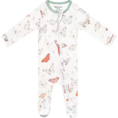 Copper Pearl Babies'  Luna Butterfly Print Zip-up Footie In Light Beige