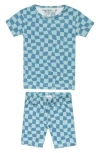 Copper Pearl Miles Check Fitted Two-piece Short Pajamas In Blue