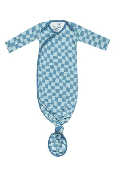 Copper Pearl Babies'  Miles Check Newborn Knotted Gown In Blue