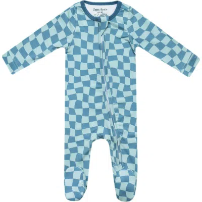 Copper Pearl Babies'  Miles Check Zip-up Footie In Blue