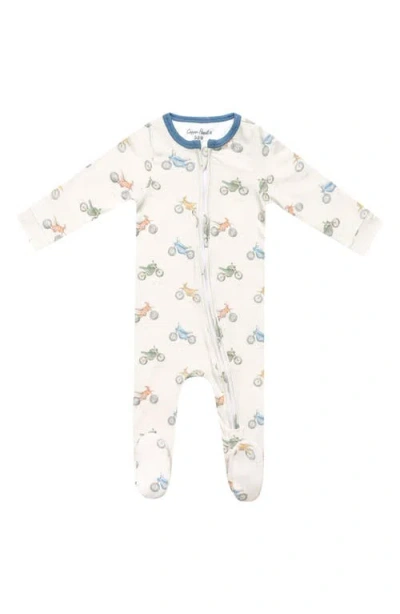 Copper Pearl Babies'  Ryder Motorcycle Print Zip-up Footie In Light Beige