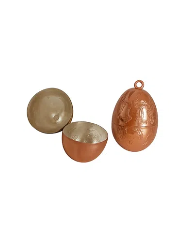 Coppermill Kitchen Cmk Copper Etched Bird & Floral Egg Ornaments - Set Of 2 In Brown