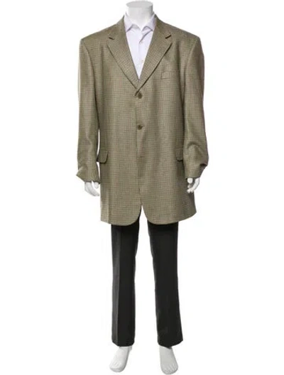 Pre-owned Coppley Silk Houndstooth Print Blazer In Green