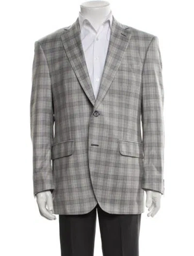 Pre-owned Coppley Wool Plaid Print Blazer In Blue