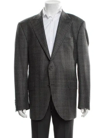 Pre-owned Coppley Wool Plaid Print Blazer In Blue