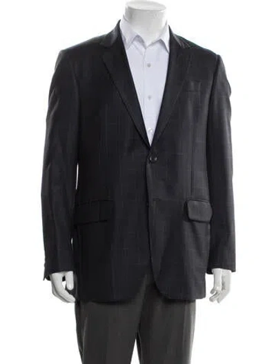 Pre-owned Coppley Wool Plaid Print Blazer In Blue