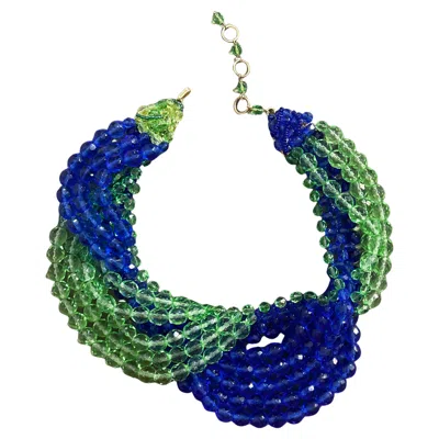 Pre-owned Coppola E Toppo 21st Century  Cobalt Blue And Green Twisted Crystal Bead Necklace