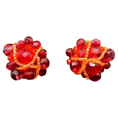 Pre-owned Coppola E Toppo 21st Century  Red And Orange Beaded Clip-on Earrings