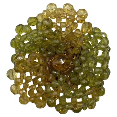 Pre-owned Coppola E Toppo Amber And Green Crystal Bead 1960s Flower Brooch