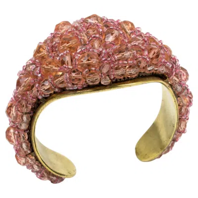 Pre-owned Coppola E Toppo Coppola And Toppo Gilt Metal Cuff Bracelet With Pink Crystal Beads