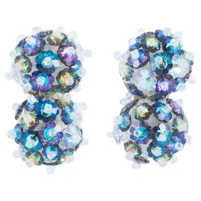 Pre-owned Coppola E Toppo Hand Beaded Sea Coloured Crystal 'double Ball' Earrings, , C1967 In Blue