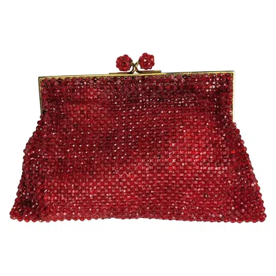 Pre-owned Coppola E Toppo Ruby Crystal Beaded Clutch In Red