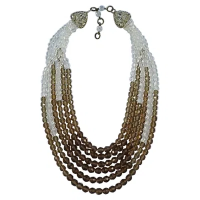 Pre-owned Coppola E Toppo Six Strand Clear And Caramel Brown Crystal Bead Necklace 1950s