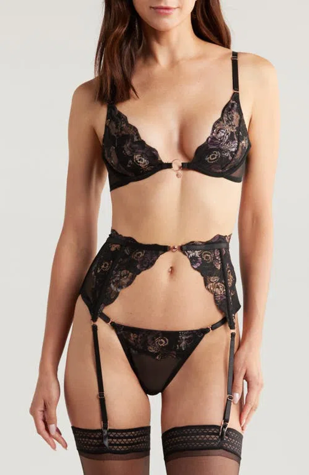Underwire Bra With Garter and G String Set main image 0