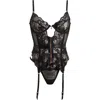 Coquette Zip-up Underwire Bustier & Thong Set In Black