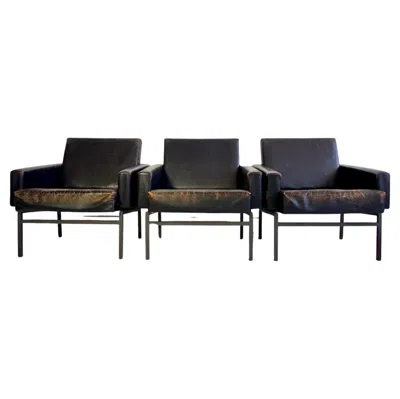 Pre-owned Cor Set Of Three Mid-century Modern Leather Armchairs By , 1970 In Black
