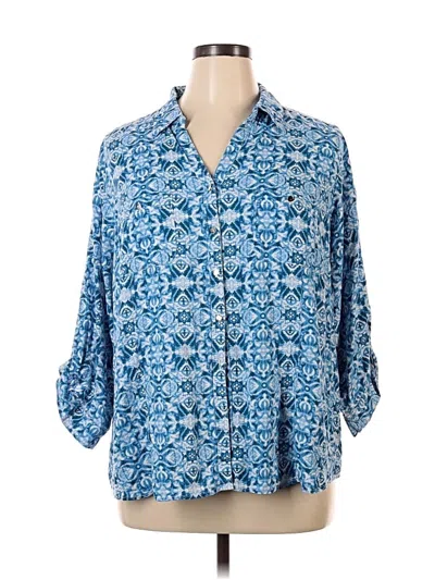 Pre-owned Coral Bay 3/4 Sleeve Button Down Shirt In Blue