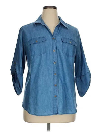 Pre-owned Coral Bay 3/4 Sleeve Button Down Shirt In Blue