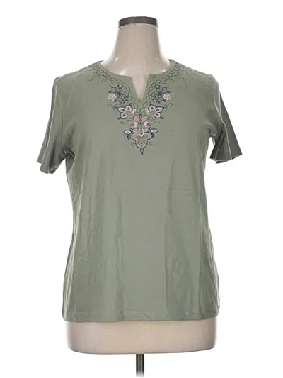 Pre-owned Coral Bay Short Sleeve Top Green Keyhole Neckline Tops