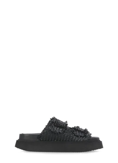 Coral Blue Black Leather Sandals