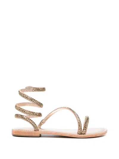 Coral Blue Crystal-embellished Wrap-around Sandals In Red